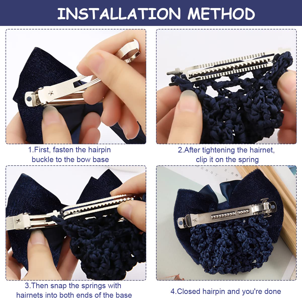 MAYCREATE Elastic Hair Snood Net Bow Hair Bun Cover for Women Lady Bowknot Decor Knit Mesh Barrette Hair Clip Bun Hairnet for Work, Daily, Dancer, Nurse, etc (Blue) MAYCREATE Elastic Hair Snood Net Bow Hair Bun Cover for Women Lady Bowknot Decor Knit Mesh Barrette Hair Clip Bun Hairnet for Work, Daily, Dancer, Nurse, etc (Blue)